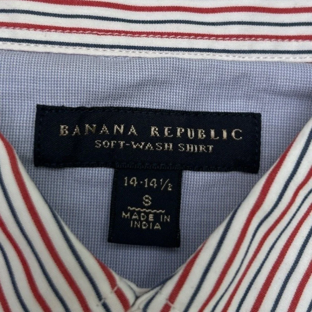 Banana Republic Mens Striped Soft-Wash Button Down Shirt Size S Red White Blue